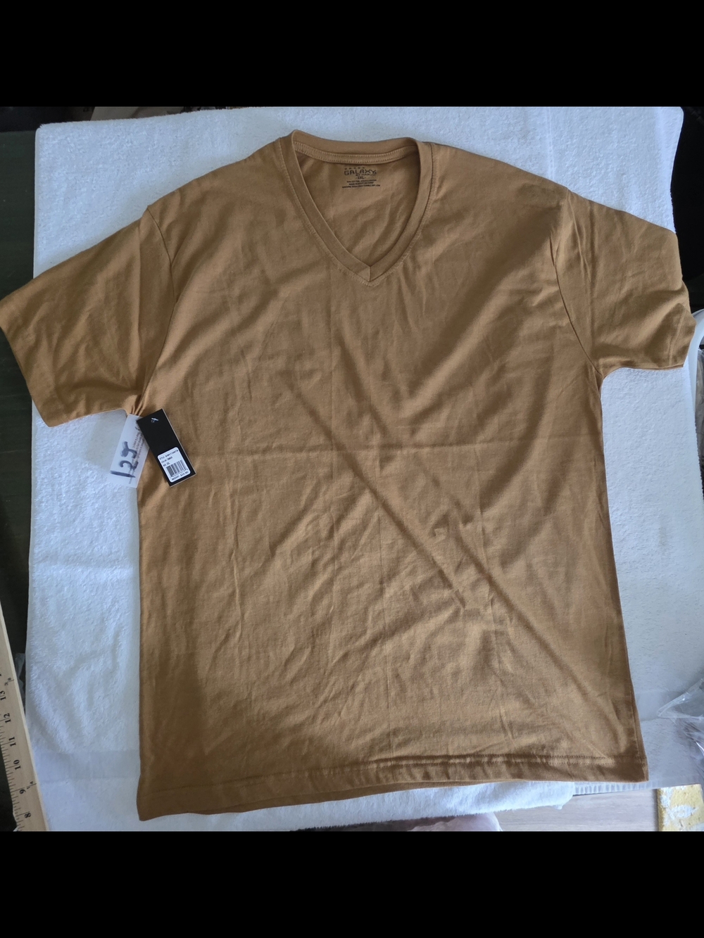 Galaxy By Harvic Men's V-Neck Short Sleeve Shirt in Camel - Picture 1 of 6